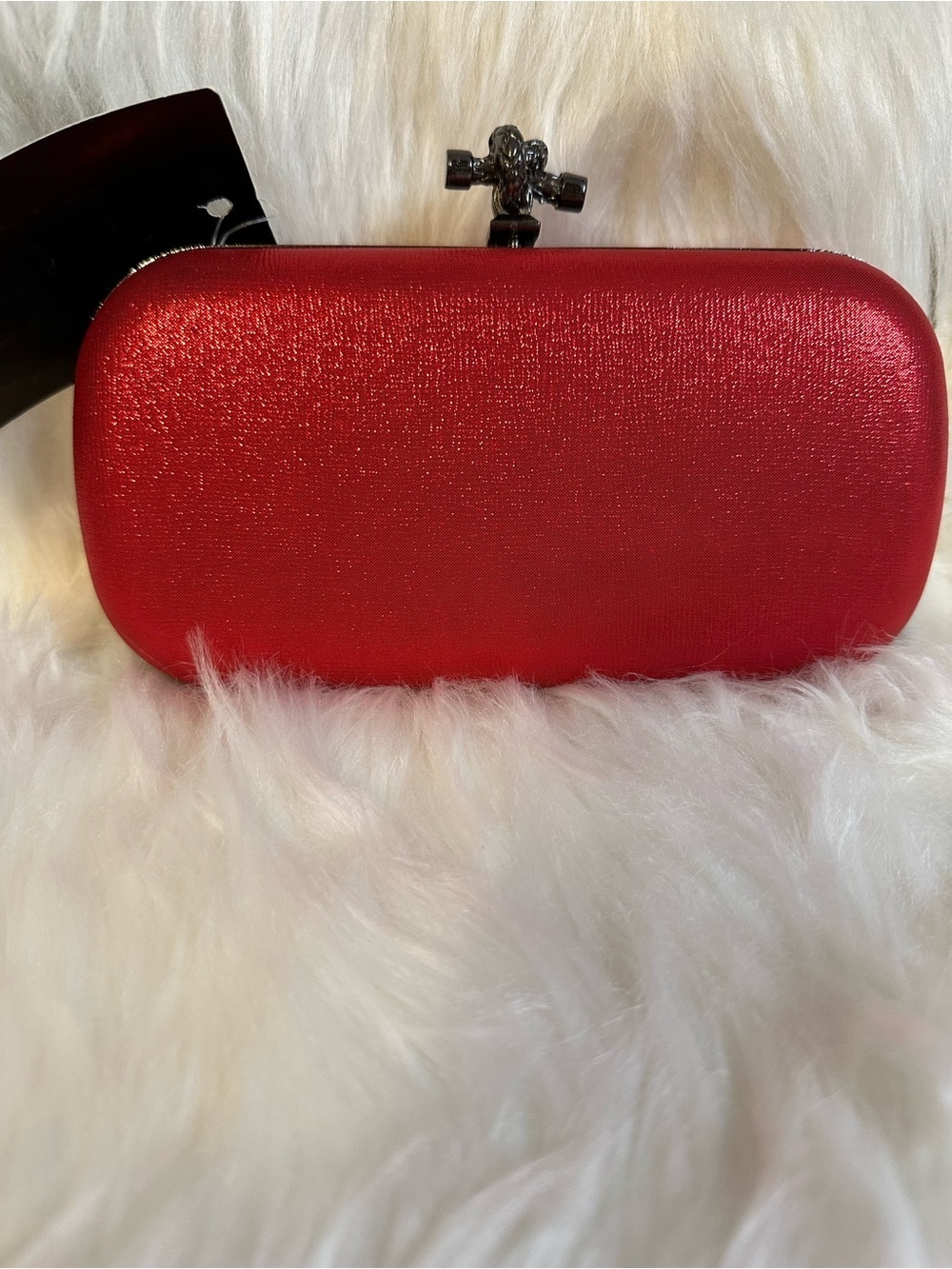 Harve Benard Red Clutch with Dark Pewter accents and chain
